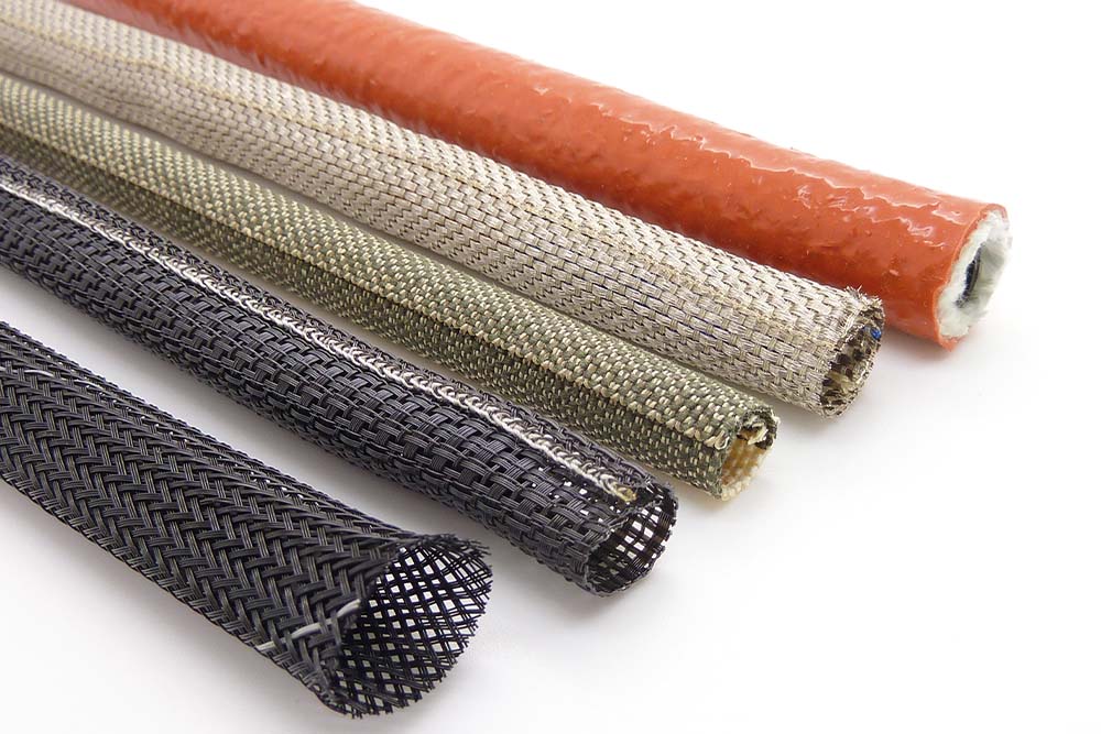 Techflex braided sleeving range — PET, fiberglass and silicone varieties